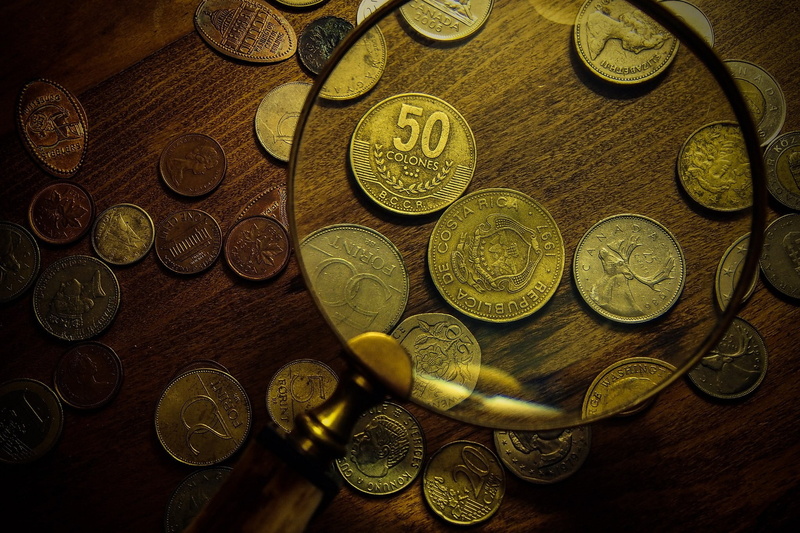 denomination, business, close-up, savings, number, large group of objects, finance and economy, currency, finance, money, coin, no people, magnifying glass