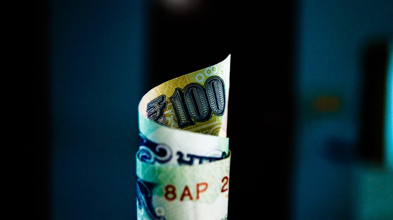 finance, india, corporate business, indoors, wealth, alcohol, focus on foreground, drink, beverage, economy, beer, bottle, tin, blue, indian, text, paper currency