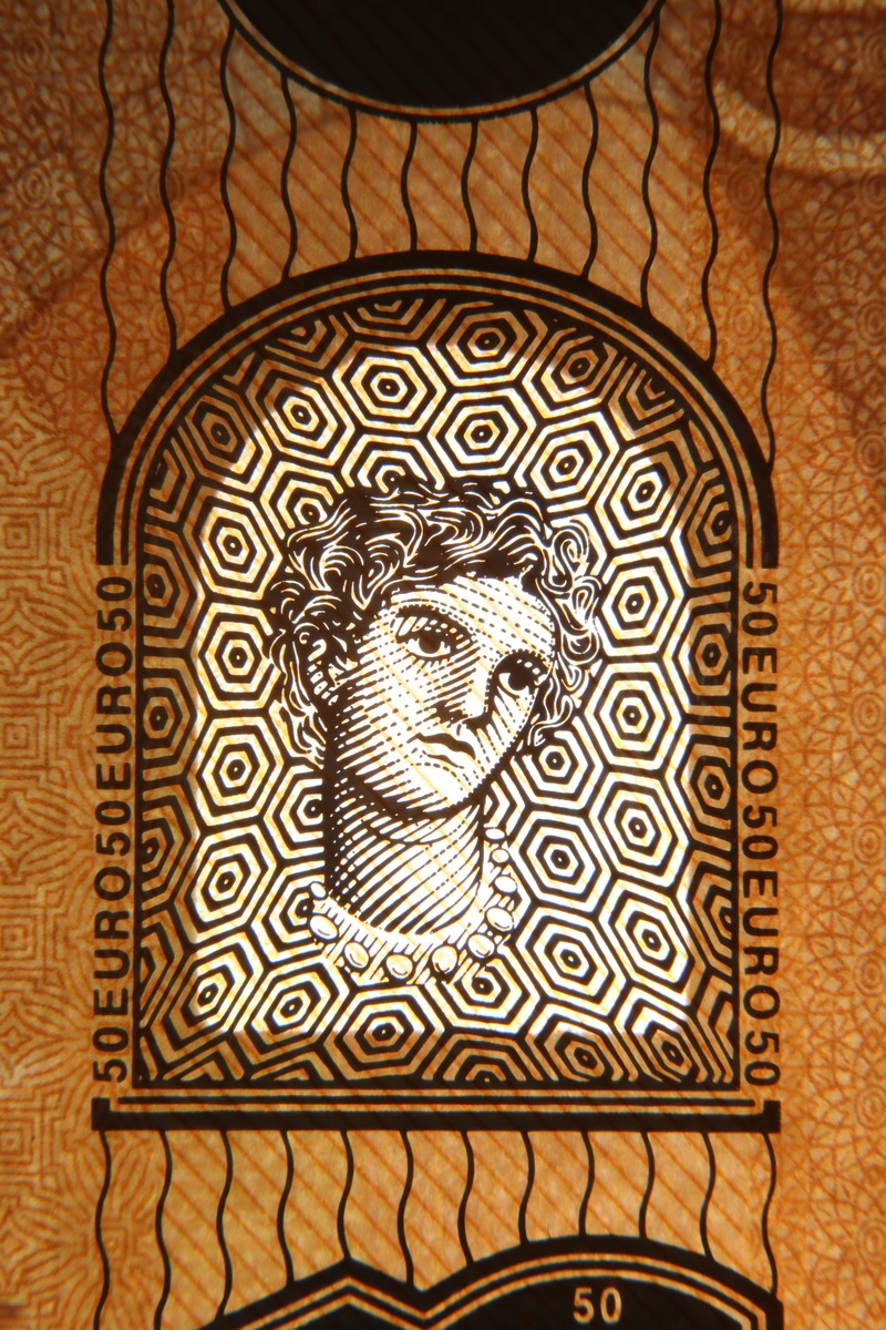 full frame, euro bank note, mythology, creativity, fifty, cash and cash equivalents, decoration, monetary union, technology, currency, no people, single object