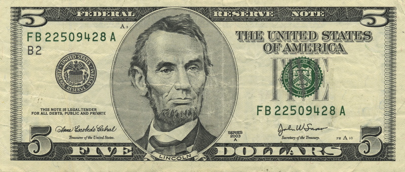 concepts And Ideas, uSA, business, bill, five, banknote, uS Paper Currency, dollar sign, reserve, finance, dollar, $ , fb, united, president, paying, american Culture