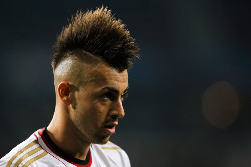 top, human face, black background, looking away, s, indoors, Milan, Sport, headshot, looking, portrait, white, spiky hair, young men, Stephan Kareem El Shaarawy