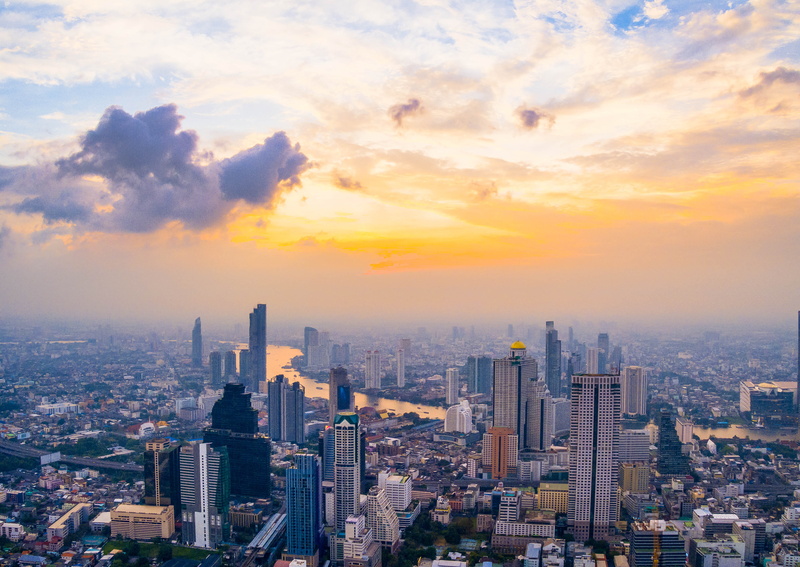 relaxing, sunset, financial district, architecture, rooftop, city, cloud - sky, king power mahanakhon skyscraper, scenery, landscape, thailand, high rise