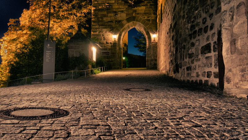 building exterior, battlement, nighttime, illuminated, night, the way forward, the past, fortress, city, bavaria, built structure, street, road, 2K, paving stone
