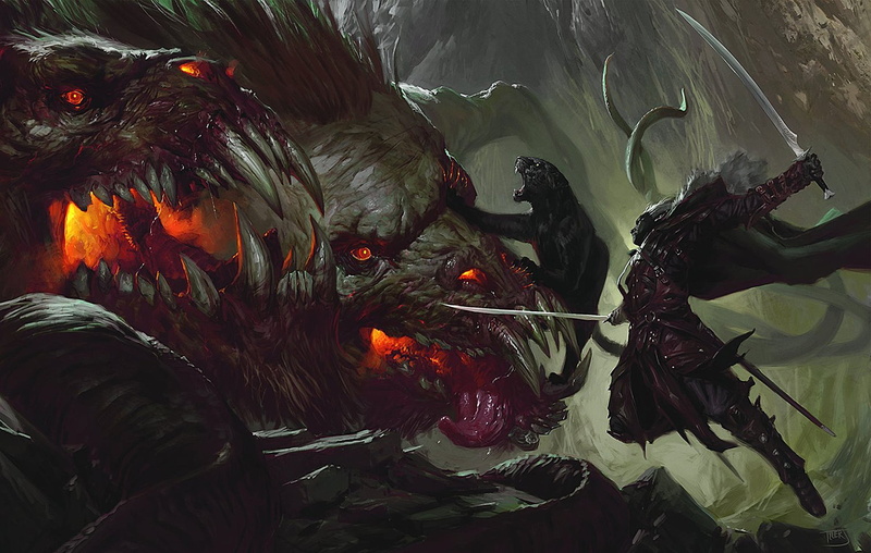 cat, Cerberus, Forgotten Realms, 1080P, Panther, swords, monster, warrior, Drizzt Dourden, Guenhwyvar, dark elf