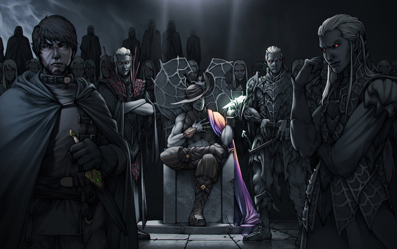 Rai-guy Bondalek, 4K, Artemis Entreri, Kimmuriel Oblodra, young men, human representation, standing, young adult, women, group, power, art, weapon, anime