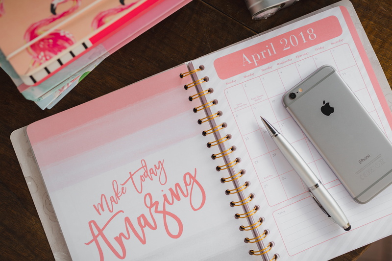 calendar, education, reminder, office supply, notebook, spiral notebook, desk, pencil, no people, note, table, book, text, diary, pink, paper, note pad