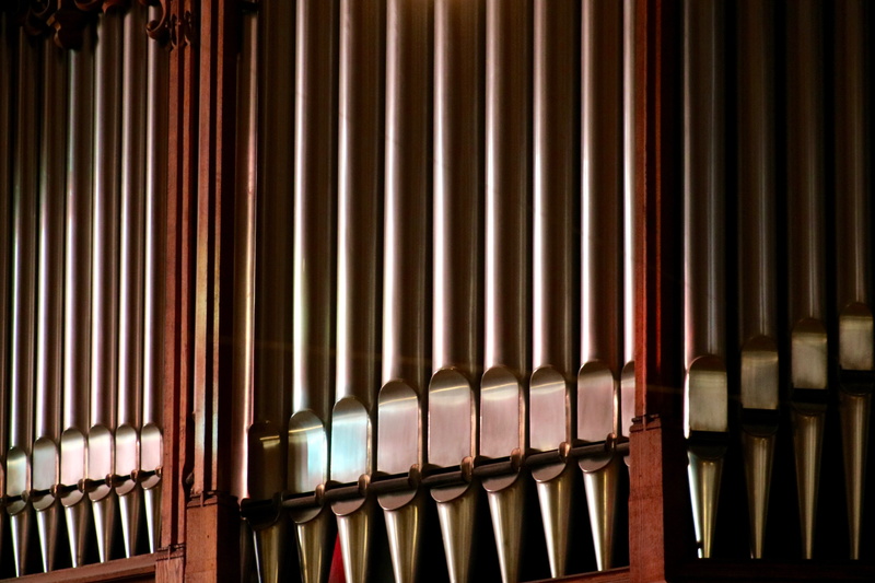 metal, place of worship, large group of objects, in a row, ornate, leipzig, organ, no people, reflection, wilhelm sauer, church organ, color, absence, arrangement