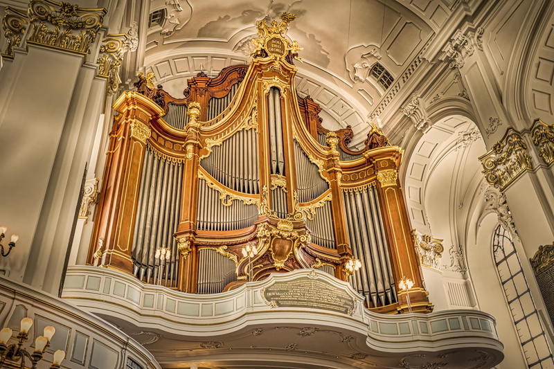 indoors, classic, travel destinations, spirituality, pipe organ, music, built structure, st, hamburg, instrument, religion, organ, michael, pipe, ceiling