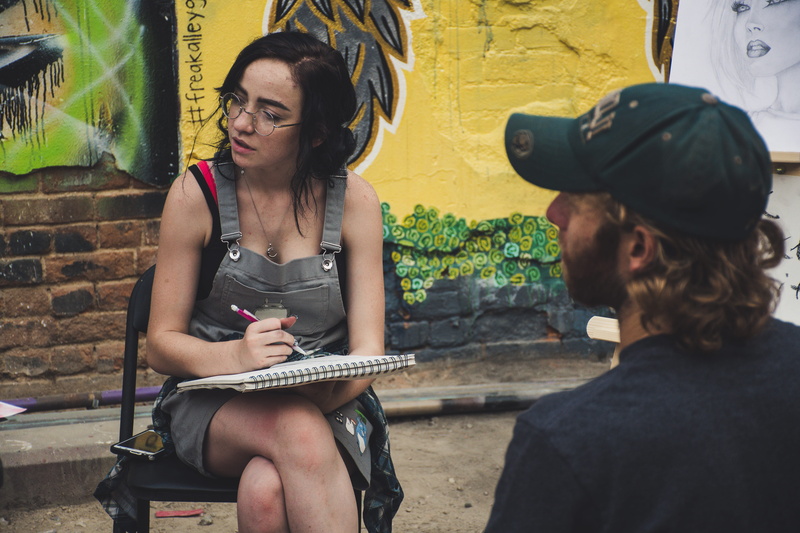girl, street, 5K, young adult, two people, young men, recreation, music, day, string instrument, graffiti, women, wear, lifestyles, drawing, young women