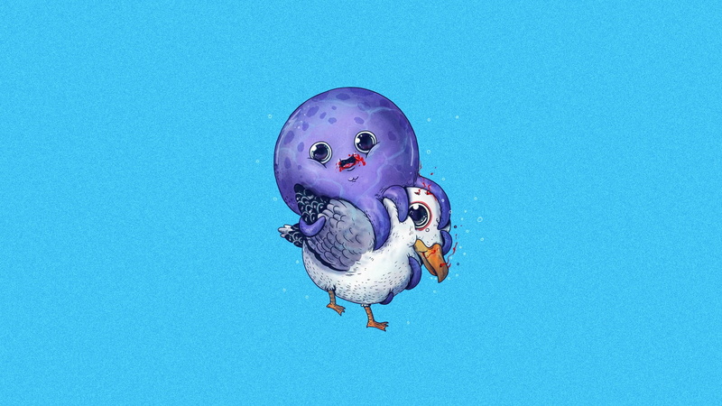 seagulls, blood, animals in the wild, colored background, marine, octopus, cyan, representation, nature, blue background, cyan background, sea, underwater
