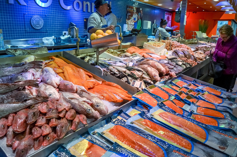 salmon, cuisine, raw food, large group of objects, fish market, store, sea, retail display, market stall, meat, fish, 5K, ocean, sale, healthy eating