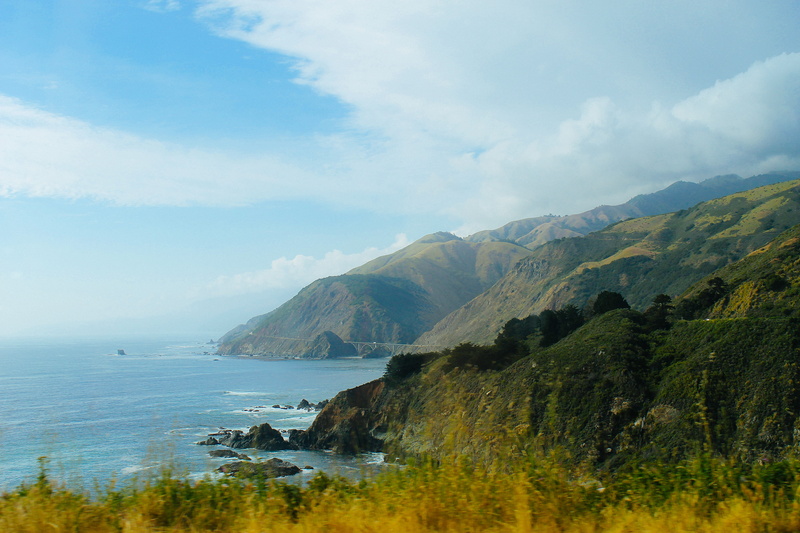 nature, landscape, plant, big sur, beside, greenspace, mountain range, cloud - sky, blue, land, grass, outdoors, no people, mountains, sea, cliff, non-urban scene