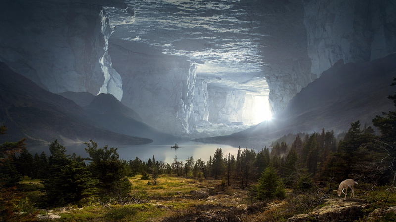 landscape, fantasy art, fauna, flora and fauna, 4K, flora, imagination, cave, fantasy world, illusion, river