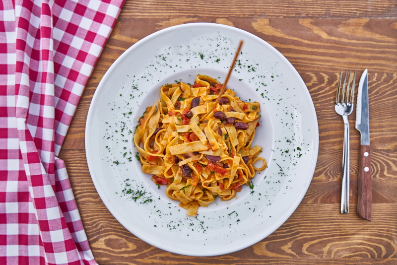 close-up, healthy food, food, organic, restaurant, copy space, nobody, pasta, high angle view, 8K, directly above, macro, food photo, nutrition, tomato