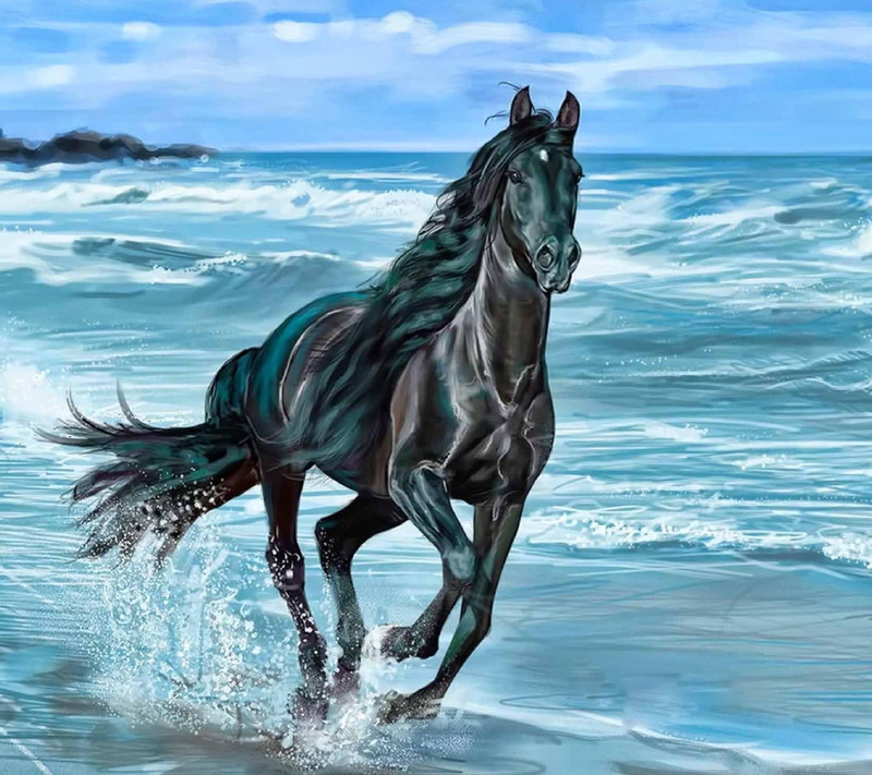 artwork, nature, one animal, cloud - sky, animal wildlife, domestic, mammal, domestic animals, vertebrate, water, no people, horse, waterfront, pets, sea