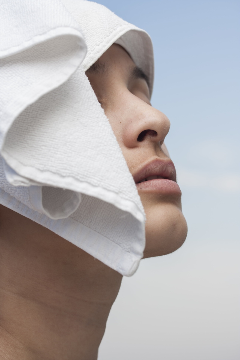 healthcare and medicine, human body part, the young woman, covered, eyes closed, real people, young, beauty model, human, side view, bandage, hand, beautiful