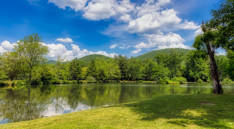 non-urban scene, lake, day, forest, plant, woods, tranquil scene, 4K, hills, country, north carolina, clouds, black mountain, tourism, idyllic, tree, reflection
