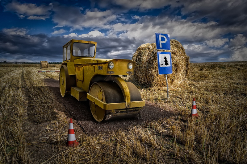sky, agriculture, transportation, field, plant, communication, no people, sign, land, outdoors, 1080P, landscape, Andrey Mikhaylov, cloud - sky, vehicle
