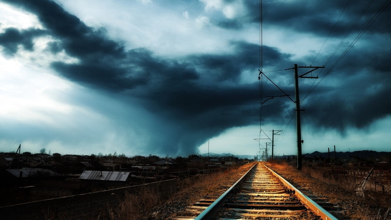 1080P, rail transportation, railroad Junction, direction, railroad Track, sky, electricity, landscape, blue, the way forward, overcast, post, black, cloudscape
