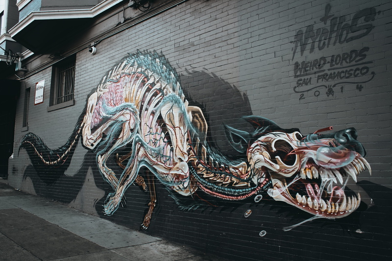 decor, color, creativity, wood - material, craft, message, decoration, dragon, wall, outdoors, vintage, text, colourful, teal, artistic, street art, western script