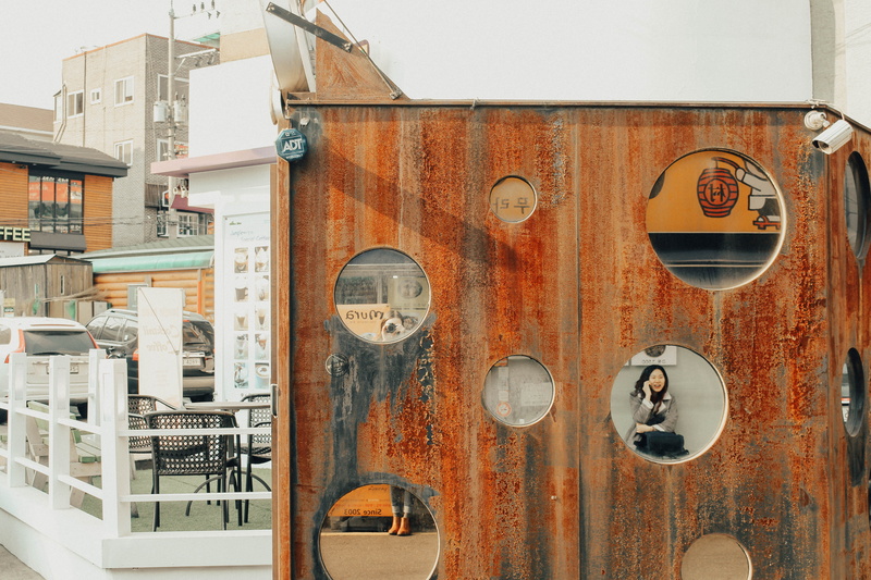 outdoors, wall - building feature, weathered, seoul, entrance, hapjeong, artsy, mirror, building, safety, residential district, 5K, korea, south korea