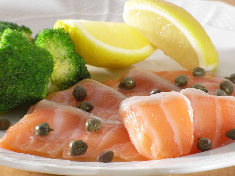 snack, seafood, salmon, dieting, yellow, raw Food, wellbeing, cauliflower, salmon - seafood, lunch, meal, plate, 1080P, close-up, crockery, fruit, gourmet