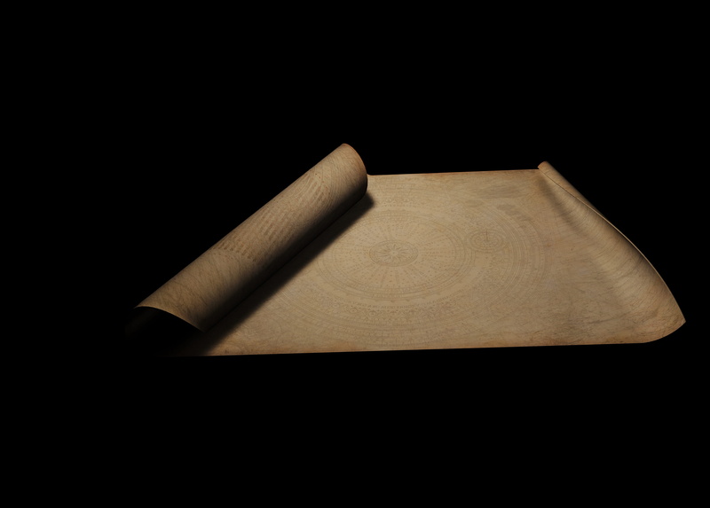 scroll, indoors, copy space, wood - material, high angle view, 4K, cut out, shape, dark, treasure map, message, paper, correspondence, old, parchment