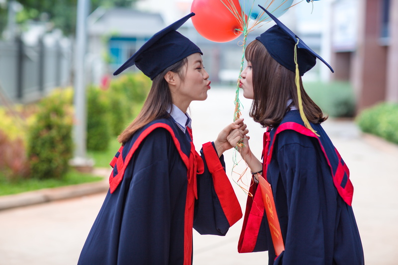 blue, togetherness, graduation gown, teenager, woman, celebration, university student, success, education, wearing, happiness, smile, academic, two, achievement