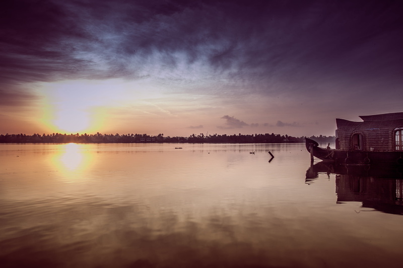 asia, kerala, water, waterfront, tranquil, travel, outdoor, gondola, no people, landscape, 2K, boathouse, tranquil scene, built structure, lush, boat
