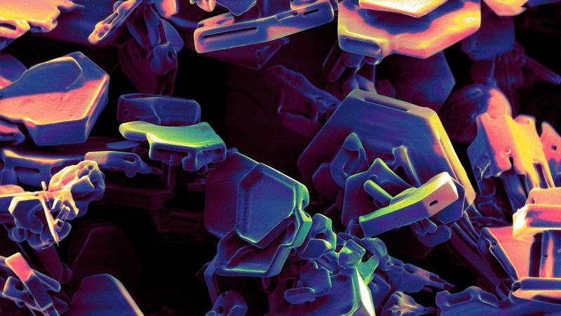 large group of objects, container, stack, variation, focus on foreground, blue, yellow, in a row, pattern, microscopic, metal, close-up, multi colored