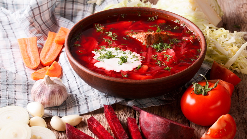 red, recipe, ingredient, borscht, ready-to-eat, indoors, condiment, garnish, wood - material, no people, still life, cuisine, 4K, fruit, russian cuisin
