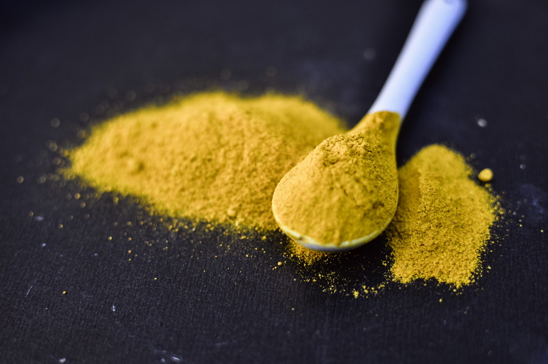 curcuma, no people, freshness, household equipment, eating utensil, yellow, matcha tea, ingredient, turmeric, kitchen utensil, green color, ground - culinary
