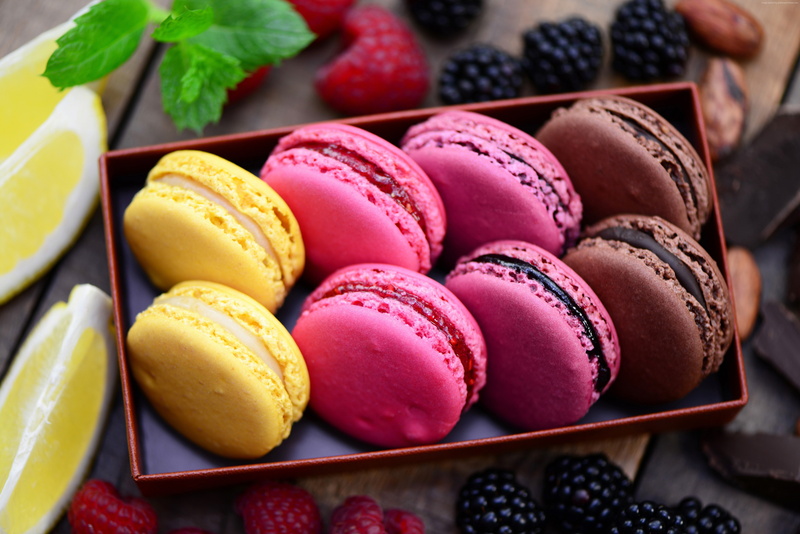 macaroon, raspberry, lemon, cooking, 4K, recipe, chocolate, blackberry