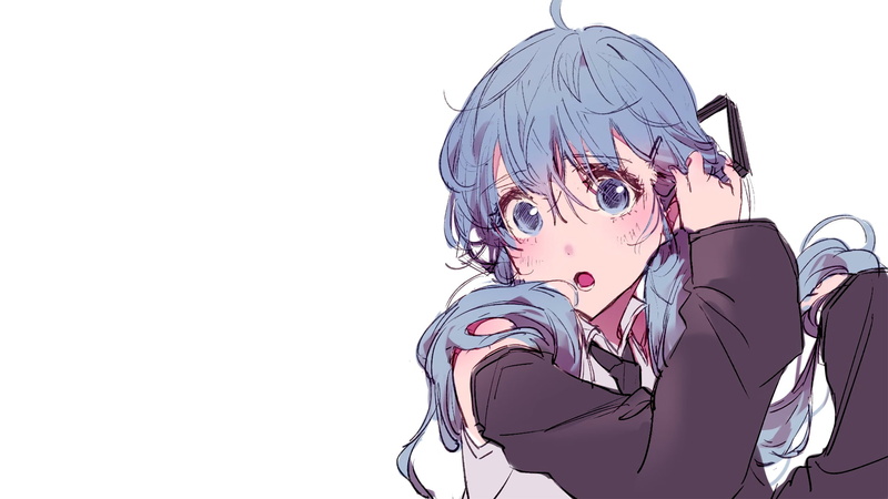 minimalism, closeup, anime, anime girls, simple background, blue hair, 1080P, open mouth, manga