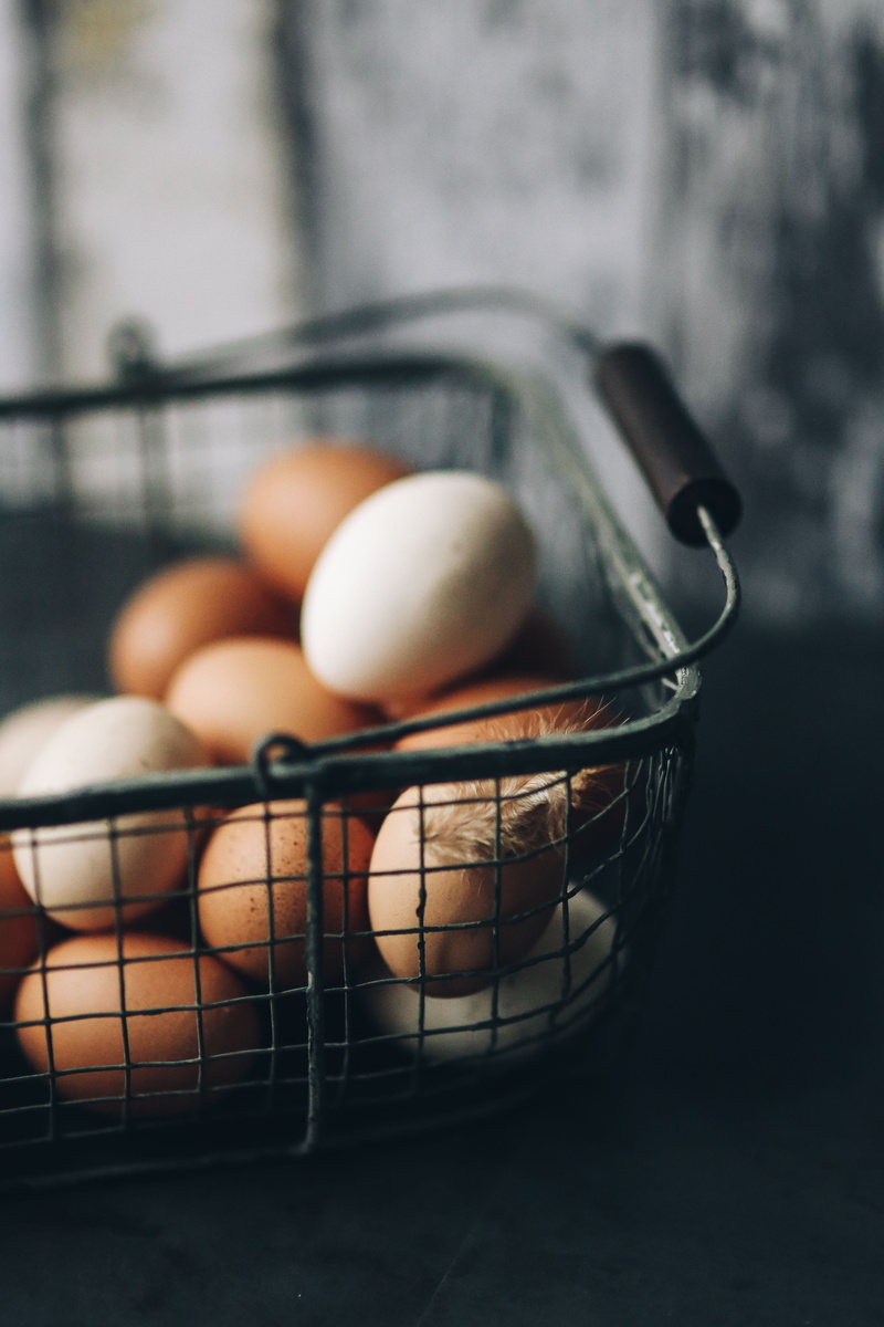 wellbeing, metal, basket, eggs, food, brown, egg, no people, table, still life, selective focus, indoors, day, healthy eating, container, high angle view