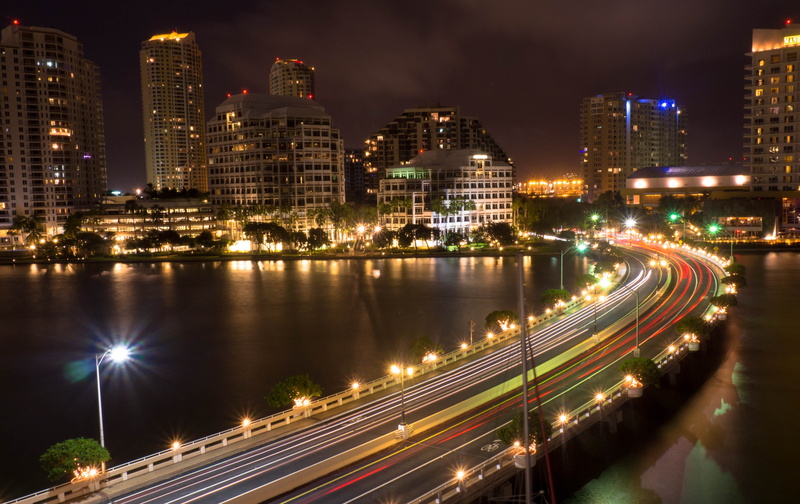 Cay, Brickell, Miami, long exposure, lapse, building exterior, time, bridge - man made structure, financial district, office building exterior, transportation
