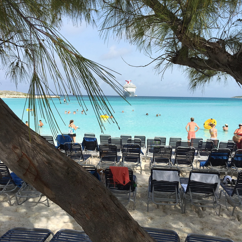beach, day, carnival cruise lines, group of people, men, plant, tree, outdoors, real people, caribbean views, 2K, chair, horizon over water, sea, seat