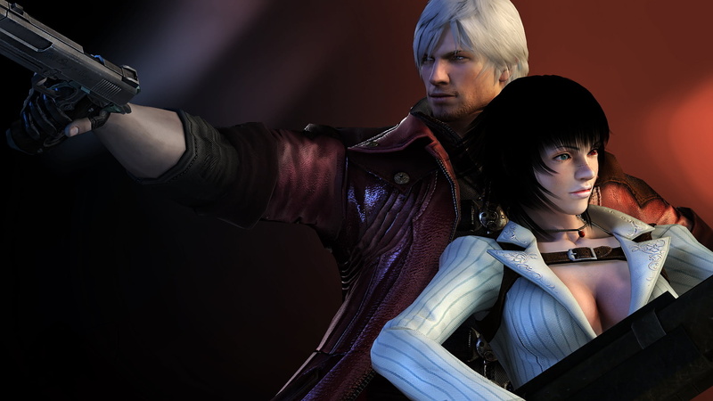 holding, half-demon, young adult, women, adult, black background, poludemon, Mary, serious, Showstoppers, gun, heterosexual couple, Dante, teenager, DMC 4