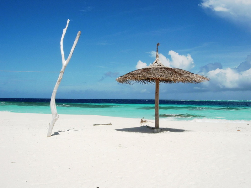 beach, aqua, lagoon, tropical, paradis, islands, sand, branch, exotic, 1080P, ocean, white, parasol, blue, polynesia