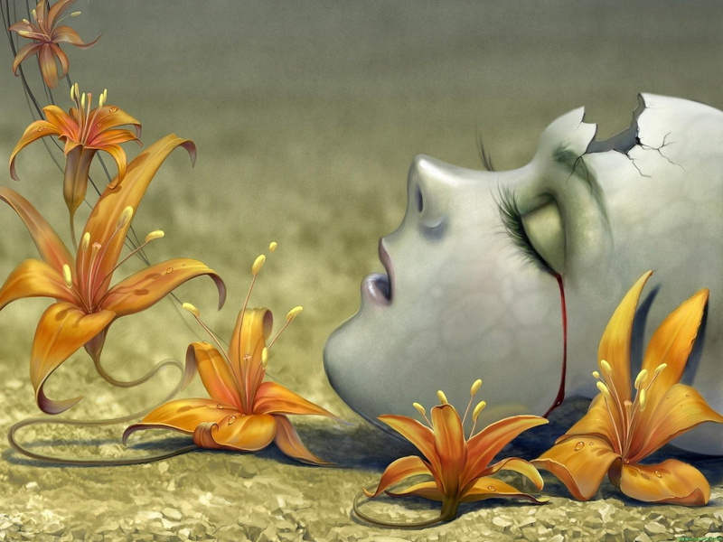 1080P, arte, Flores, Cabeza, abstracto