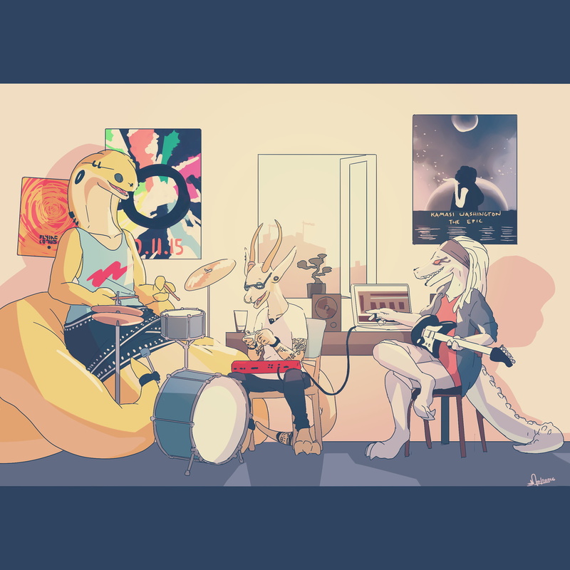 Flying Lotus, 1080P, drums, music, animals, furry, guitar, synthesizer, Anthro