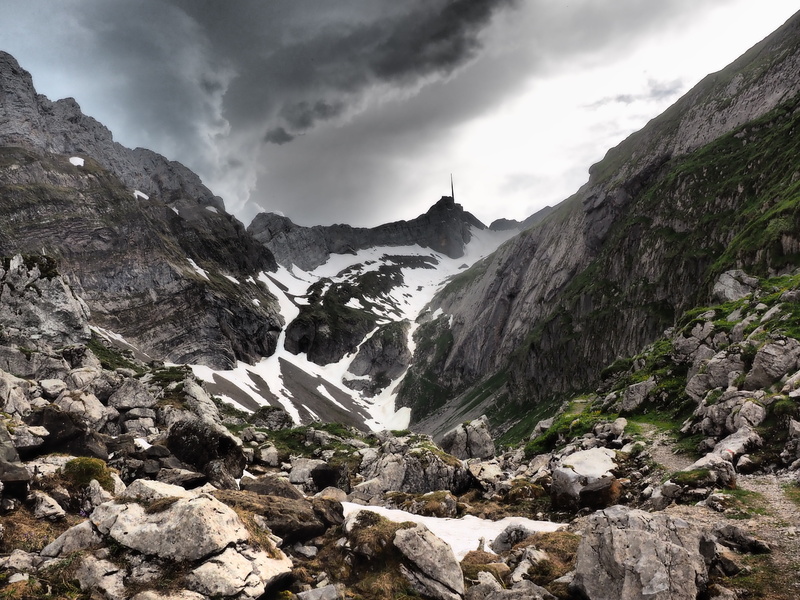 tranquil scene, scenics, rock, hdr, mountain, sky, scenics - nature, tranquility, mesmer valley, no people, outdoors, alpstein, nature, waterfall, cloud - sky
