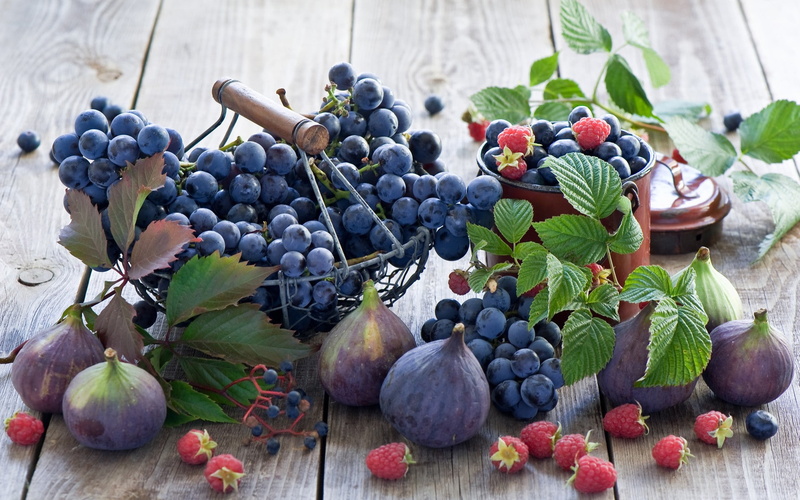 lunch, grapes, 1080P, fruit, Black Grapes, fig, raspberries, food