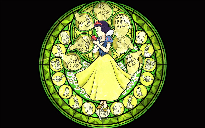 glass, hearts, kingdom, white, snow, stained, Snow white, hd, x, games, Kingdom Hearts, art, 1080P, video