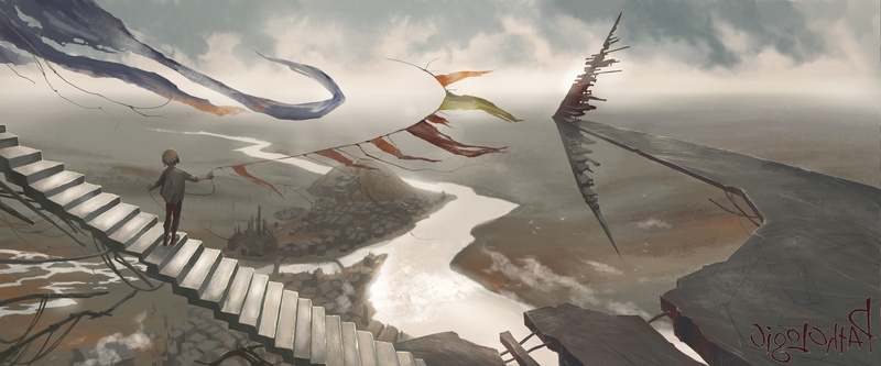 contemplation, nature, day, air vehicle, mountain, 5K, adult, travel, land, flying, tranquility, fantasy art pathologic video games, digital composite