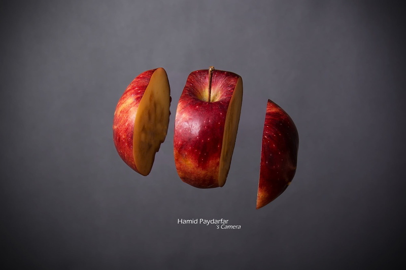 gray, wellbeing, food, slice, red, apple, cut out, still life, close-up, food and drink, no people, apple - fruit, 1080P, black background
