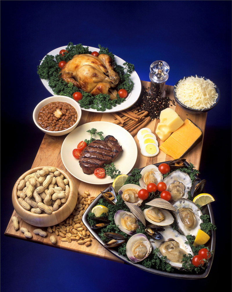 chicken, zinc, beans, choice, colored background, beef, nutrient, food, wooden, oysters, variation, peanuts, wellbeing, healthy, eggs, indoors, black background