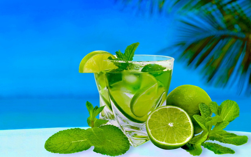 Lime, Lemon, no People, tropical drink, cold - Temperature, herb, blue background, white, 1080P, bar - Drink Establishment, Summer, healthy eating, Mojito