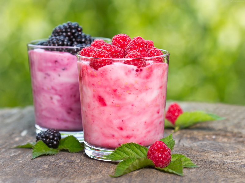 raspberries, fruit, mint, blackberries, 4K, smoothies
