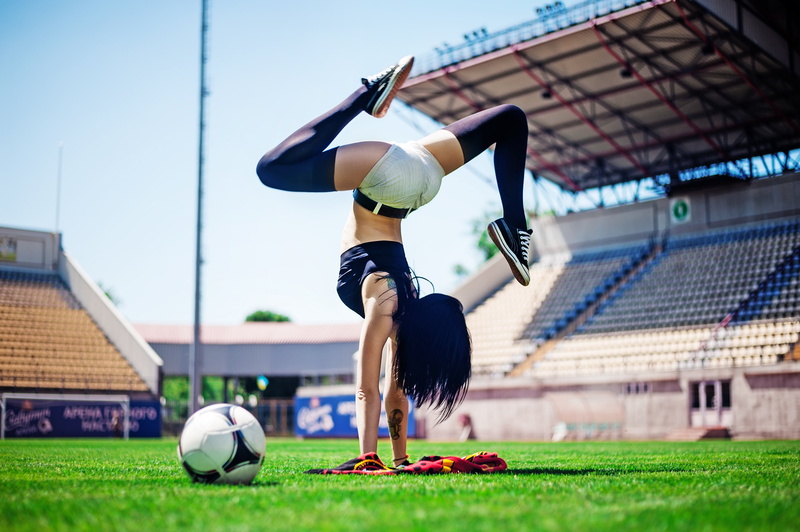 Football, female, 4K, yoga, workout, ball, pose